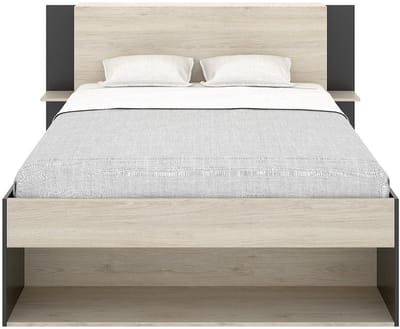 Vente-unique Bedframe hout zwart, natuurlijk licht 140 x 190 cm
