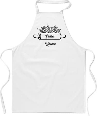 mijncadeautje - keukenschort - kookschort - Barbecueschort - Model 5 - met voornaam - My Kitchen - wit - opdruk zwart -100% katoen
