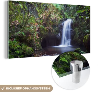 MuchoWow® Glasschilderij 40x20 cm - Schilderij acrylglas - Waterval - Natuur - Water - Foto op glas - Schilderijen