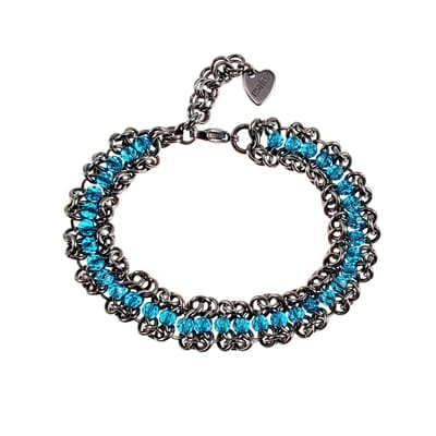 Europese Weeftechniek Armband met Turquoise Kristallen, RVS, Dames, Handgemaakt door esde2 - Verstelbaar 16- 19cm