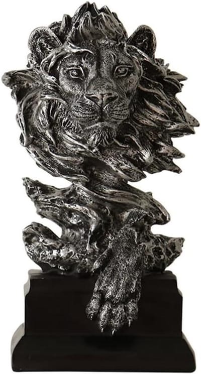 Cosensi - Leeuwenkop beeldje van hars voor thuiskantoor decoratie met dier hoofd standbeeld en desktop kast ornamenten.