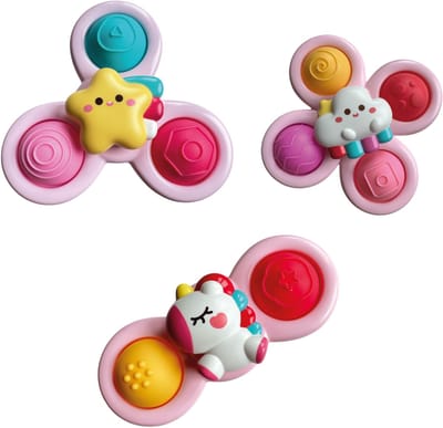 Spinner - Unicorn - Fidget - Badspeelgoed - Baby Spinner - Baby - Speelgoed - 3 stuks - Zuignap - Vrolijk - Happy - Sensorisch speelgoed