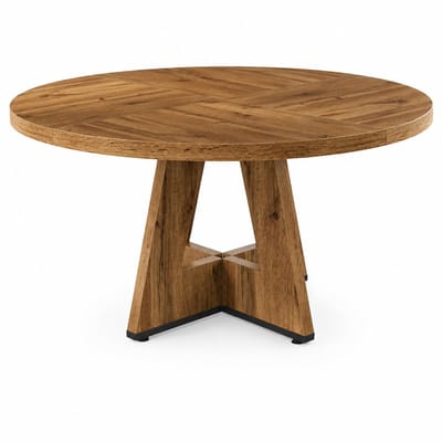 ITRONIQ Eettafel Rond 120 CM - Industriële Ronde Tafel Voor 4 tot 6 Personen - MDF Houtlook - Rustiek Bruin Met Metalen Onderstel