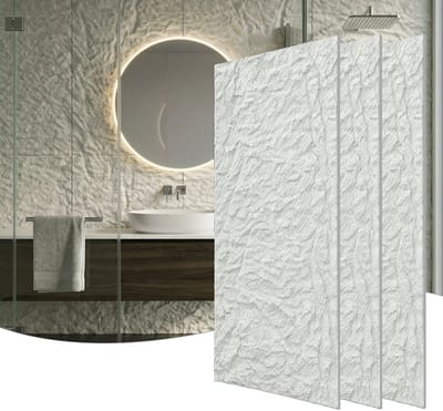 Froadp 3 stuks Plaatwerk met rotslook, 120 x 61 cm, 5 cm dik wandpanelen, PU-wandbekleding Crèmekleurig wit