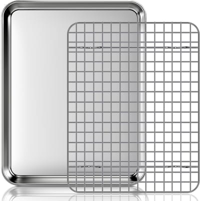 Dailygoods- Bakplaat met Koelrooster - Roestvrij Staal - 32,4 x 24,9 x 2,4 cm - Vaatwasmachinebestendig - Antiaanbaklaag - Schokbestendig - Bakvorm