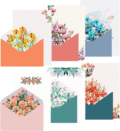 Floral Thema Papeterie Set met 48 Dubbelzijdige Schrijfpapier en 24 Verzegelende Enveloppen voor Creatieve Projecten en Correspondentie