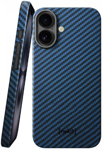NEKIT Fiber Hoesje Geschikt voor Apple iPhone 16 - Compatibel met MagSafe - High-tech Kevlar Aramidevezels 1500D - Back Cover Ultra Dun - Blauw