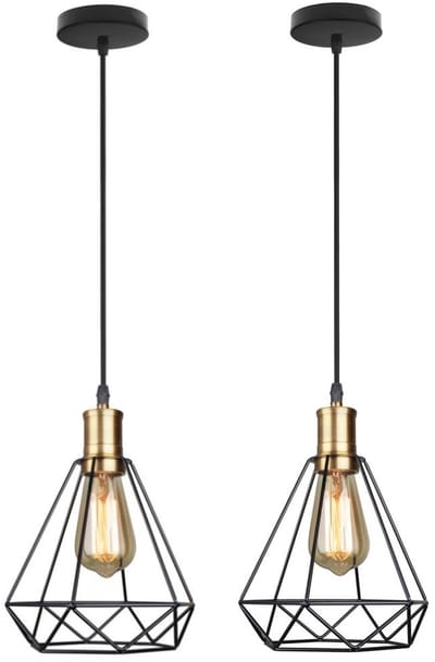 2 Stuks Hanglamp Industriële Diamant Kroonluchter Vintage Plafondlamp voor Slaapkamer Woonkamer Zwart