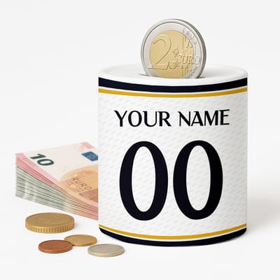 Spaarpot Madrid Voetbal - Spaarpot met naam gepersonaliseerd - Voetbal Cadeau - Geschenk - Voetbal shirt op spaarpot - Spaarpotten voor volwassenen of kind - jongen of meisje