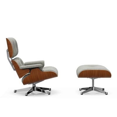 Vitra Lounge Chair & Ottoman - gepolijst - Nubia 05 crème/donkerbruin - VitraNussbaumNatur