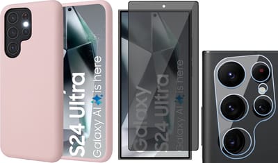 Hoesje geschikt voor Samsung Galaxy S24 Ultra - Privacy Screenprotector Volledig Dekkend Glas & Camera - Mat Back Case Roze