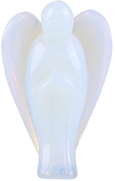 Store_8 - Opal Angel Crystal - Healing Worry Stone - 1.5inch - Stressvermindering - Kristalhelende steen voor meditatie - Wit met kleurspel