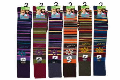 Junior - 90% coton + 5% polyamide + 5% élasthanne - niet naadloos - overknee junior - 6 paar - blauw - grijs - paars - bordeauxrood - bruin - kaki - maat 31/34