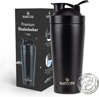 Supplife Premium Shakebeker RVS - Shaker - Proteinshaker voor Eiwitshakes - BPA Vrij - 700ml - CrossFit, Powerlifting & Fitness - Zwart