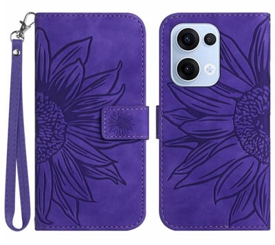 Coverup Hoesje - Geschikt voor OPPO Reno13 5G Hoesje - Coverup Zonnebloem Book Case met Koord - Paars