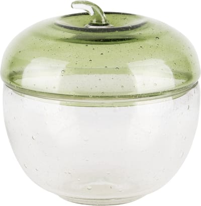 Dekoratief | Appel pot m/deksel, transparant/groen, glas, 16x16x15cm | A240438