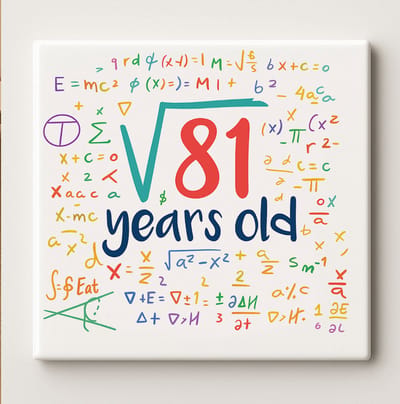 Grappige Wiskunde Verjaardagstegel – “√81 Years Old” – 15x15 cm Keramische Wanddecoratie – Uniek Cadeau voor 81e Verjaardag & Wiskundefans