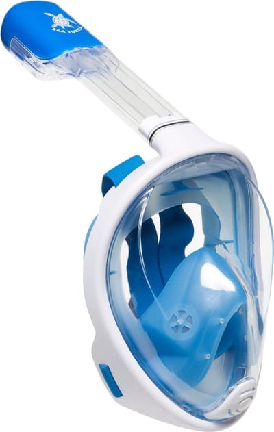 Sea Turtle Snorkelmasker - Snorkel - Duikbril - Snorkelset - Full Face Masker - Volwassenen - Wit/Blauw - S/M