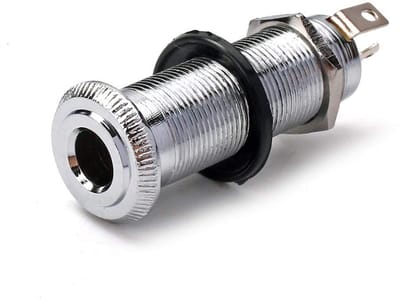 Allecto - Cilinderklem - Barrel Jack - Hoogwaardige kwaliteit - Chroom - Elektrische gitaar - Ideaal voor basgitaar - 6,35 mm aansluiting