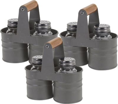 8x Excellent Houseware Peper en zout set in houder - glas/staal - Voor horeca/restaurant