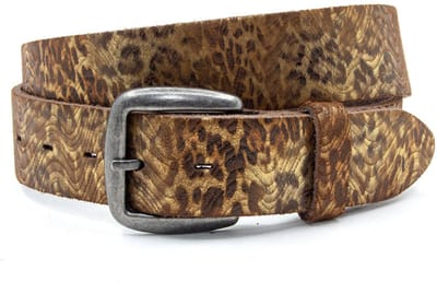 Jeans riem met tijgerlook brons - Dames riem - 4 cm breed - Leer - Jeans riem - Fashion statement - Maat 85