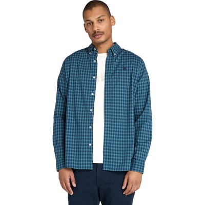 Timberland Stretch Poplin Gingham Shirt Dark Denim Taglia: L | Camicie Casual Outlet | Uomo | Blu
