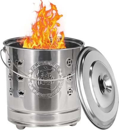Roestvrijstalen Brandton - Afvalverbrander Buiten - Tuinafval Verwerken - Geoptimaliseerde Luchtstroom - 28 x 28.9 x 28 cm - Zilver