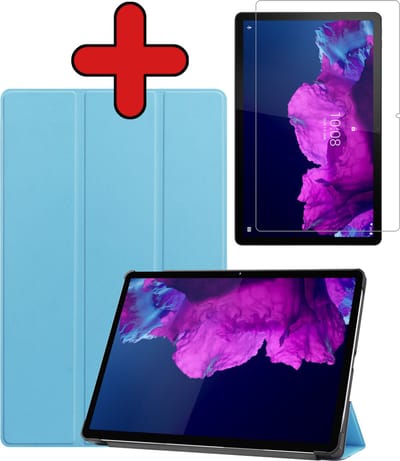 Hoesje - Geschikt voor Lenovo Tab P11 Plus - Met Screenprotector - Hardcover Book Case - Trifold Bookcase Hoes - Hard Cover - Tablethoes - Lichtblauw
