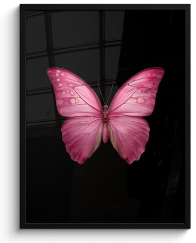 Poster in lijst - Fotolijst 50x70 cm - Posters - Vlinder - roze - Elegant - Posterlijst zwart - Decoratie - Wanddecoratie woonkamer - Muurdecoratie slaapkamer