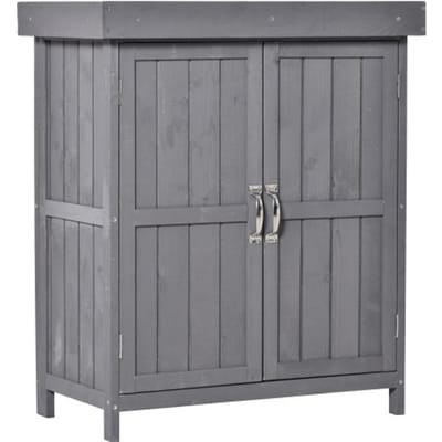 Armoire à outils en sapin résistant aux intempéries, double porte, 2 compartiments, gris foncé, 74x43x88 cm