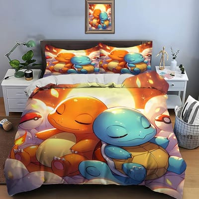 10 Maten Pokémon Charizard Print Beddengoed Set 3 Stuks Set Bed King Size Kussensloop Volwassen Bedovertrek Slaapkamer Bedset voor Cadeaus EU King 240X220cm