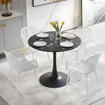 EGGREE eettafel en stoelen set - zwarte tafel Ø 70 cm met 4 zwarte stoelen - voor bar, café en eetkamer