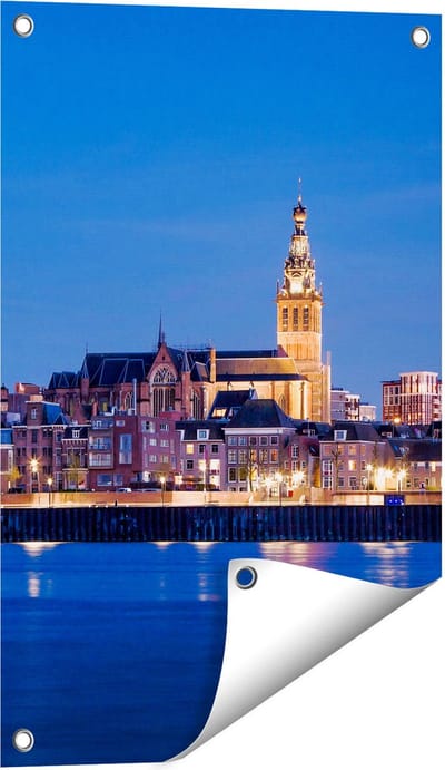 Gards Tuinposter Nijmegen Skyline met de Waal Rivier - 40x60 cm - Tuindoek - Tuindecoratie - Wanddecoratie buiten - Tuinschilderij