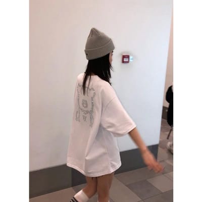 T-shirt à manches courtes à manches diamant dessin animé pour femmes en été Nouveau style coréen Haut ample à la mode XXXL blanc