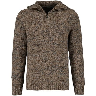 Ragman Trui Troyer Zip Cotton Knit Pullover Elbow Patches Taupe-Grijs / male