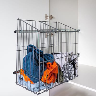Eleganca Uittrekbare Wasmand - Wasmand 2 vakken - Met Tussenschot - 55,5 x 50 x 56 cm - Wassorteerder - Metaal