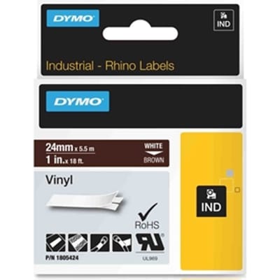 DYMO 1805424 IND Rhino tape vinyl wit op bruin 24mm (origineel)