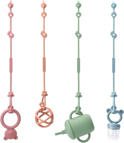 Siliconen Fopspeenketting voor Baby Speelgoed, Veiligheidsriem voor Flessen en Speelgoed, 4 Stuks met Schelpen en Sterrenbeeld