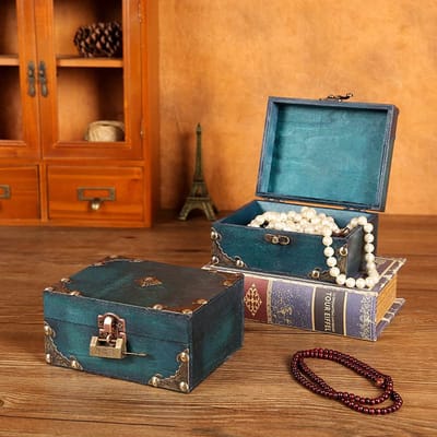 Vintage Houten Schatkist met Combinatielock - Groene Opbergdoos voor Decoratie en Cadeaus