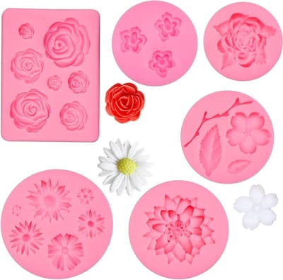 Siliconen Cake Mallen Set van 6 - 3D Bloemvormen voor Fondant, Cupcakes en Chocolade Bakken