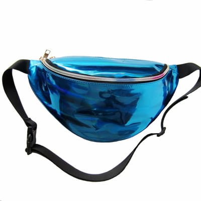 KIMU® Grote Heuptas Blauw - Tas Tasje Heuptasje Metallic Glitter Fanny Pack Pvc Iridescent Holografisch Glanzend Cyber Festival