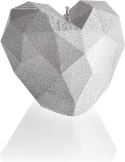 Candellana Figuurkaars Hart Modern - zilver gelakte figuurkaars -  Hoogte 7,8 cm (18 uur) - Hart kaars