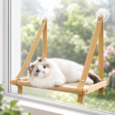 BOTC Kattenhangmat - Kattenhangmat Raam - Tot 20KG - 50x38x52 cm - Zuignap - Hout - Kattenbed - Wit