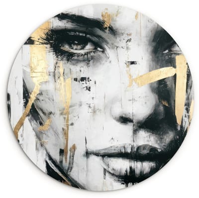 WallCircle® Wandcirkel 120x120 cm - Muurcirkel Portret - Vrouw - Penseelstreken - Goud - Muurdecoratie woonkamer - Wanddecoratie slaapkamer - Kamer decoratie accessoires - Ronde schilderijen XXL