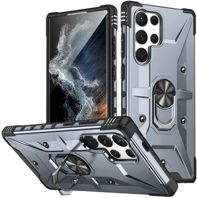 Coverup Hoesje - Geschikt voor Samsung Galaxy S25 Ultra Hoesje - Coverup Heavy Duty Ring Kickstand Back Cover - Grijs