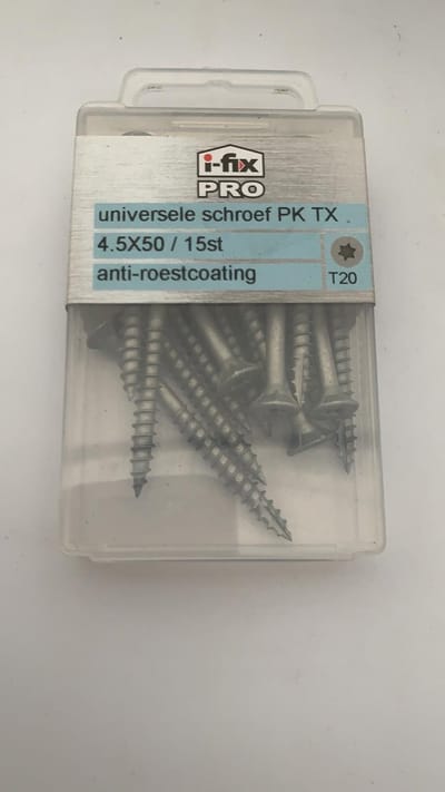 Hardhoutschroef. 4.5 x 50mm. lang. Platkop-Torx-T-20. 15 stuks Professionele Spaanplaatschroef. Anti-Roest-Coating