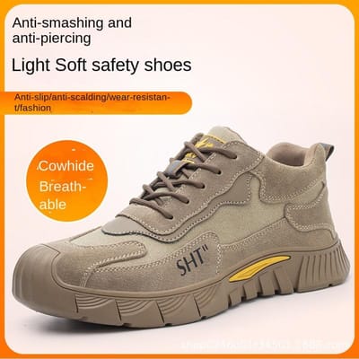 Chaussures d'assurance travail pour hommes anti-écrasement et anti-perforation en cuir de vache chaussures de soudeur à embout en acier chaussures de travail pour chantier de construction 45 orange