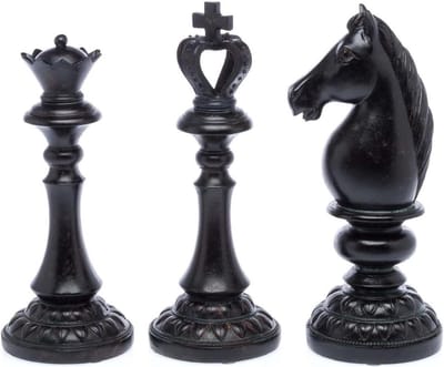 Schaakstukken XL - Koning Dame Paard - Decoratief Gebruik - Antieke Stijl - 35 cm Hoog - Zwart