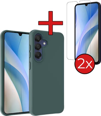 Hoesje - Met 2x Screenprotector - Geschikt voor Samsung Galaxy A15 - Sterk & Shockproof - Telefoon Hoes - Back Cover - Siliconen Case - Telefoonhoes - Donkergroen