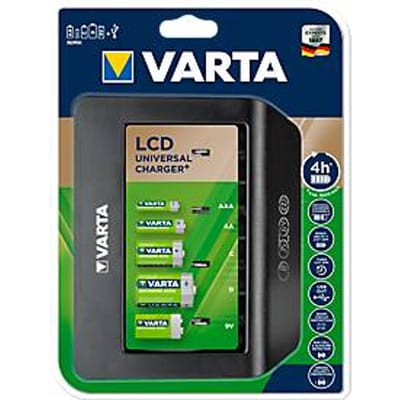 Batterijlader Varta LCD Universele Lader, voor 4 x Mignon AA/Micro AAA/C/D of 1 x 9 V batterij, 1 x USB, LCD-display